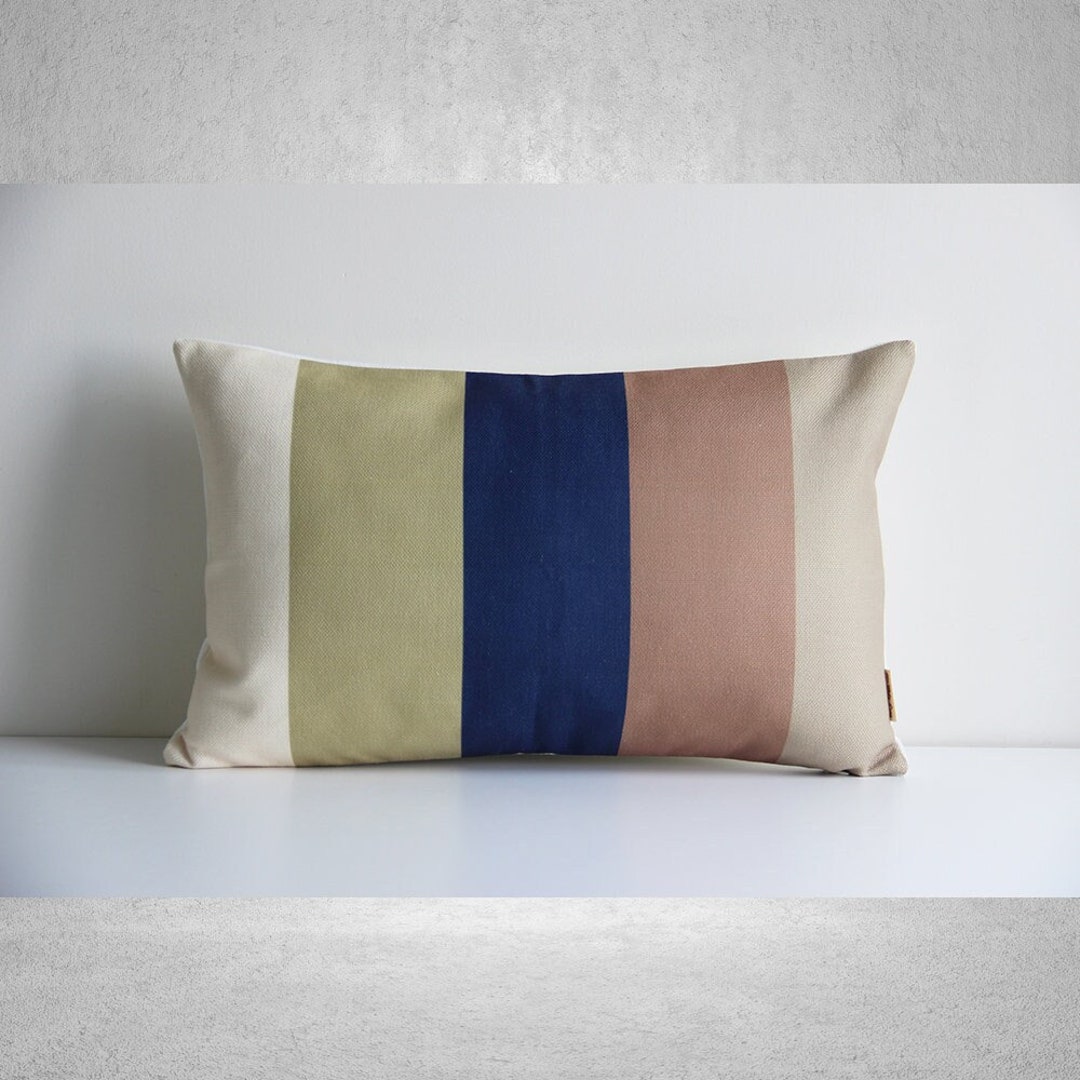 クッションカバー Cushion Cover navy line Color Stripes Geometric Lumbar Pillow Cover - Rectangle Decor
