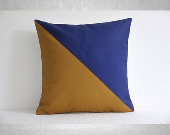 Blue and Brass Geometric Decorative Throw Pillow Cover 18"x18" 20x20 16x16 -  Color Blocks Cushion Cover for Home Decor 20x20