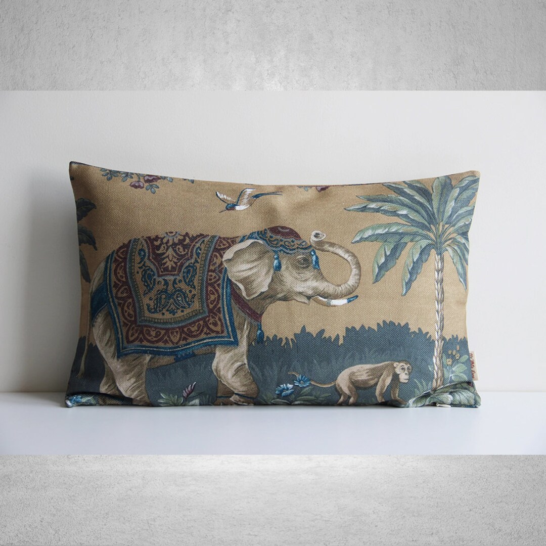 Chair Cushion Cover, Pillow Covers, Decorative Pillow Covers 18x18 inch  (45x45 cm) Blue, Cotton Throw Pillow Covers, Handmade Pillow Covers,  Traditional, Animal Print - Blue Elephant 