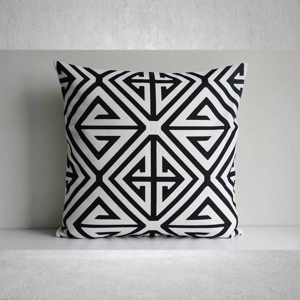 Monochrome Classic Geometric Throw Pillow Cover Black & Etsy UK