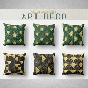 Green&Black Gold Art Deco Throw Pillow Cover - Custom Cushion Cover 18x18 45x45cm 20x20 Geometric Art Deco Home Decor Pillow Cover Gift