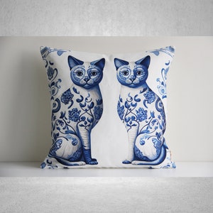 Cat Art Throw Pillow Cover - Farmhouse Animal Decorative Pillow Case, 18x18 20x20 Cat Decor cushion cover 45x45cm 50x50cm