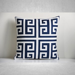 Navy Greek key throw pillow cover - Geometric decorative cushion cover, 18x18 20x20 pillow case, Custom pillow, Housewarming Gifts