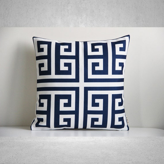 Decorative Square 18 x 18 Inch Throw Pillows Navy & White Moroccan