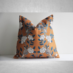 William Morris Inspired Design in Golden, Art Nouveau Pillow Cover 18x18 20x20 24x24, Bird Floral Pillow Case, Botanical Cushion Cover Gift