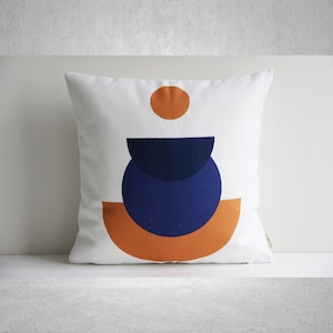 Orange Mid Century Modern Art Throw Pillow Cover - Abstract Geometric Cushion Cover Linen Cotton, Purple Decor Pillow Case Gifts