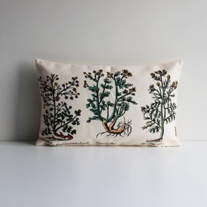 Elegant Herb Plants Ancient Illustrations Pillow Cover - Nature Botanical Cushion Cover Beige Lumbar 12x20 16x24 Rectangle Pillow Cover