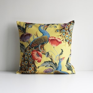 Bold Colors Decor Peacock and Florals Throw Pillow Cover - Exotique Asian Maximalist Cushion Cover, Chinoiserie 18x18 20x20 Pillow Case