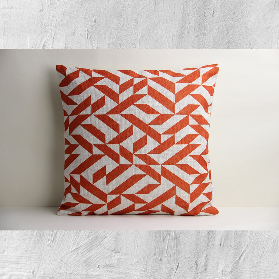 Orange / Black Colorway Geometric Throw Pillow Cover, Classic Geo ...