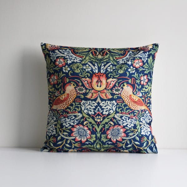 William Morris Strawberry Thief Pillow Cover: Art Nouveau Floral Cushion Cover