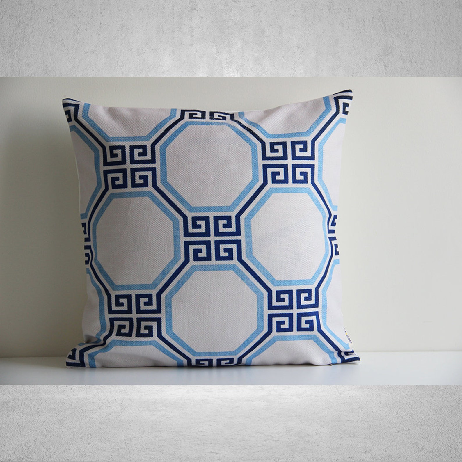 Green / Blue Rustic Geometric Chinoiserie Throw Pillow Cover Etsy