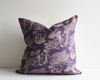 Toile de Jouy Throw Pillow Cover - Ancient Animals, Cotton Linen Blend