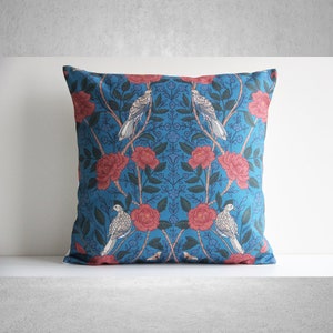 William Morris Inspired Design, Poszewka na poduszkę Art Nouveau 18x18 20x20 24x24, Poszewka na poduszkę z motywem ptaków, Poszewka na poduszkę Blue Botanical Gift