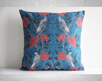 William Morris Birds Pillow Cover, Art Nouveau Botanical Cushion