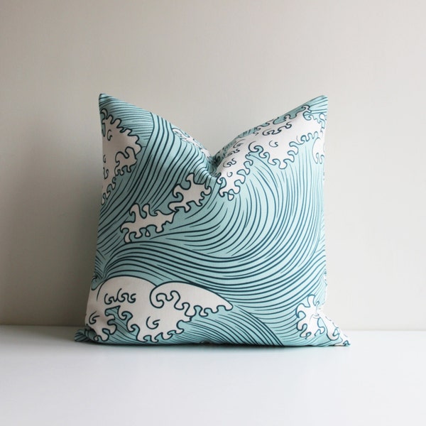 Housse de coussin décorative vagues vertes de la mer - housses de coussin décoratives tropicales 18 x 18 pouces 20 x 20, taie d'oreiller vagues vertes taille personnalisée, cadeau