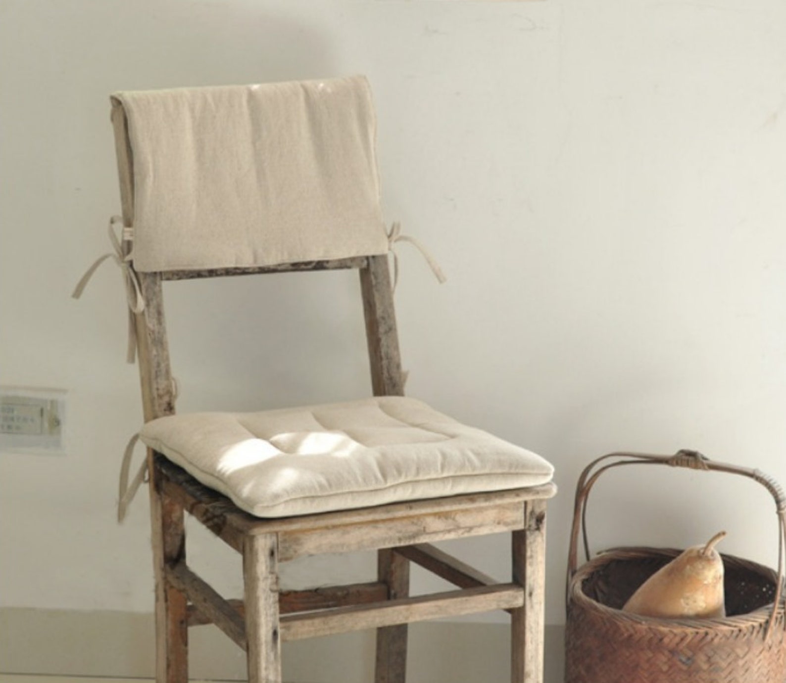Natural washed linen square chair cushions with ties 16x16 Etsy