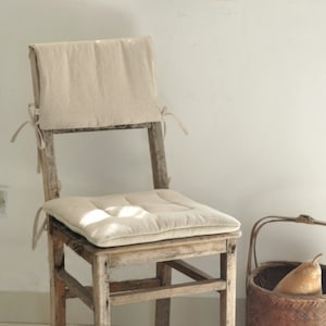 Natural washed linen cotton square chair cushions with ties 16x16 18x18 20x20 back cushion custom sizes chair pads image 1