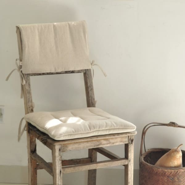 Natural washed linen cotton square chair cushions with ties 16x16 18x18 20x20  back cushion custom sizes chair pads