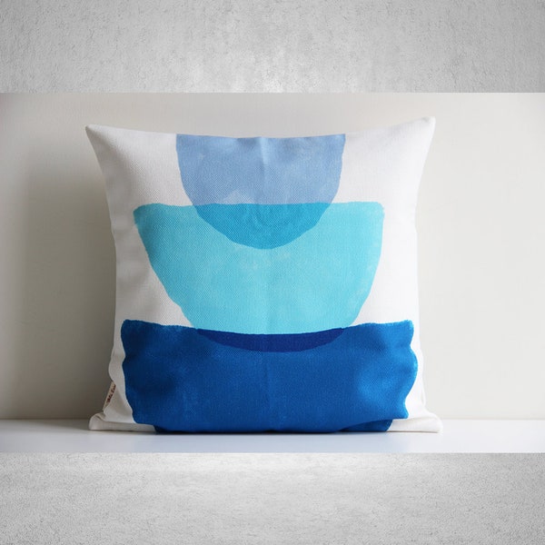 Blue Modern Art Decorative pillow cover - Geometric decor pillow cover Linen Cotton, 18x18 20x20 45x45cm Minimalist cushion cover