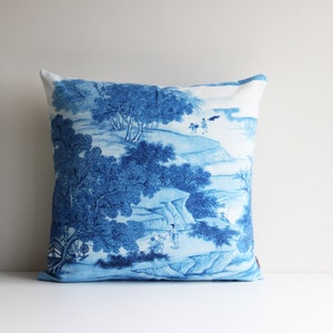 Blue and White Porcelain Song Dynasty Countryside Life Chinoiserie Throw Pillow Cover -Chinoise Exotic Cushion Cover 18x18 20x20 Pillow Case