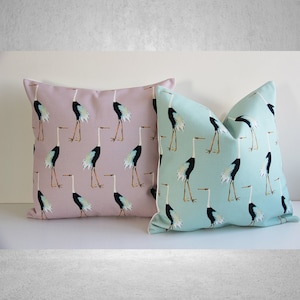 Mint Green / Pink Cranes Throw Pillow Cover - Japanese Style Decor Cushion Cover, Asian Decor Birds Pillow Case 18x18 20x20 16x16 Home Gift