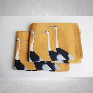 Ancient Orange-Yellow Cranes Chinoiserie Table Placemats Sets 12”x18”/ 14”x20” - Cloth Placemat 30x45cm/ 35x50cm Table Dinning Mat