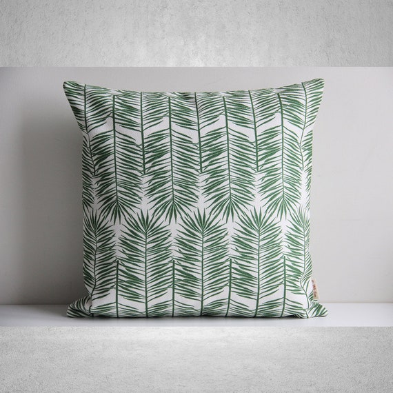 Black White And Green Tropical Leaf Throw Pillow Cover Black White And Green Tropical Leaf Throw Pillow Cover