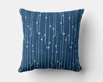Blue Floral Throw Pillow Cover 18x18 20x20 24x24, Geometric Plum Blossom Design
