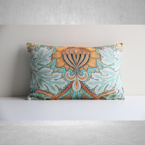 William Morris Orange Floral Lumbar Pillow Cover - Art Nouveau