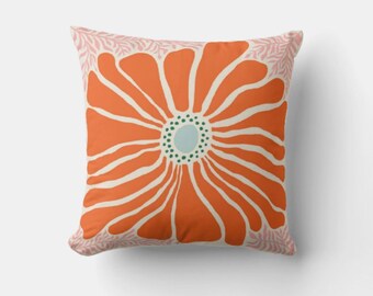 Designer Burnt Orange Flower Throw Pillow Cover - Orange Floral Designer Decor Cushion Cover 18x18 45x45cm 20x20 16x16