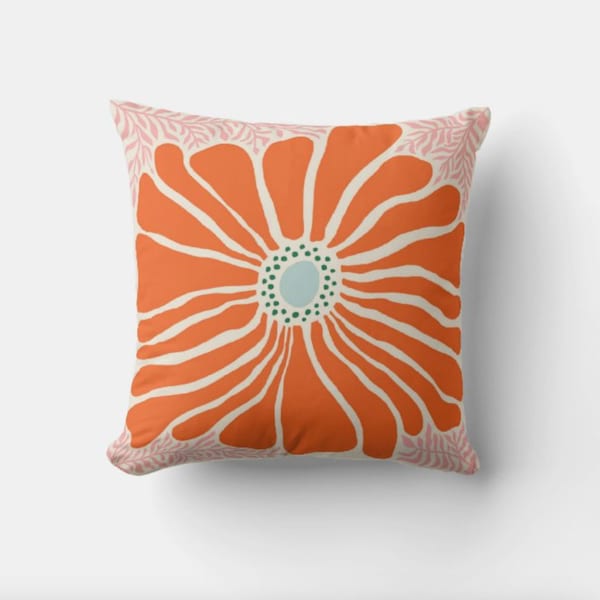 Designer Burnt Orange Flower Throw Pillow Cover - Orange Floral Designer Decor Cushion Cover 18x18 45x45cm 20x20 16x16
