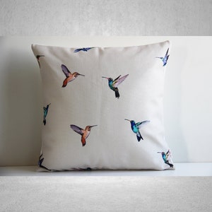 Beige Background Flying Huminbirds Throw Pillow Cover - Farmhouse Decor Cushion Cover 18x18 inch /45x45cm 20"x20", Love birds Holiday Gift