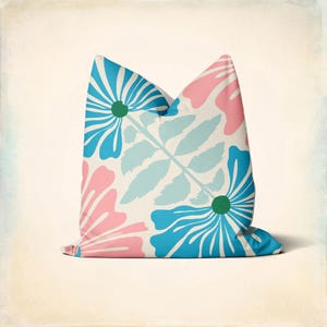 Designer Pink Blue Flower Throw Pillow Cover - Blue Pink Floral Designer Decor Cushion Cover 18x18 45x45cm 20x20 16x16 Home Decor Gift