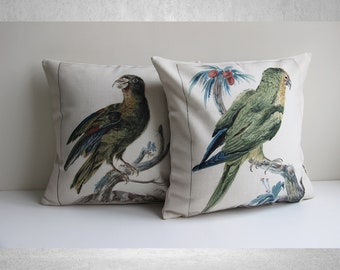 Antique Parrot Printed Throw Pillow Covers - Bird Decorative Cushion Cover, Animal Pillow 18x18 45x45cm 20x20 16x16