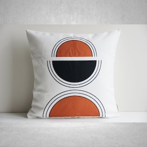 Balance Mid Century Modern Art Throw Pillow Cover - Abstract Geometric Cushion Cover Linen Cotton, Black Orange Decor Pillow Case Gifts