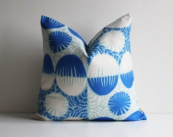 Blue Retro Floral Throw Pillow Cover – Boho Home Decor
