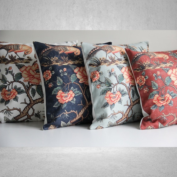 Peony and Birds Old Fashion Throw Pillow Cover Chinoise Exotique Asian Scenic Cushion Cover Chinoiserie 18x18 20x20 Pillow Case Etsy