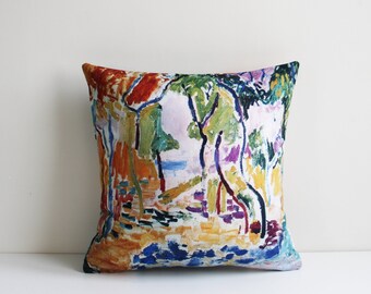 Paysage près de Collioure - peinture Henri Matisse Housse de coussin, housse de coussin décorative art moderne 18 x 18 20 x 20, cadeaux de coussin