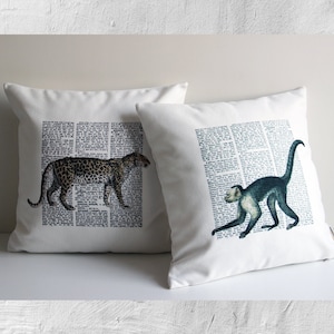 Federa per cuscino con stampa di animali - Federa per cuscino con stampa di natura, federa per cuscino con creature della foresta, leopardo, elefante, tigre, giraffa, ippopotamo, coniglio e scimmia