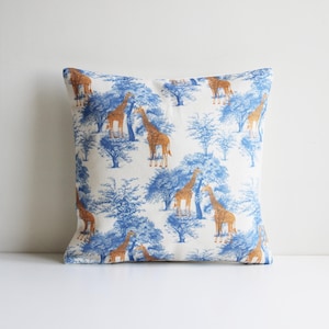 Toile Art Giraffe Toile de Jouy Throw Pillow Cover - Animals Pillow Case 18x18 45x45cm 20x20 50x50cm, Animals Cushion Cover