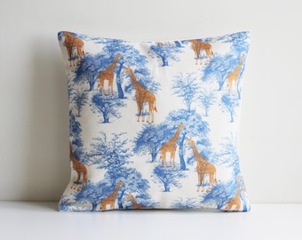 Toile Art Giraffe Toile de Jouy Throw Pillow Cover - Animals Pillow Case 18x18 45x45cm 20x20 50x50cm, Animals Cushion Cover