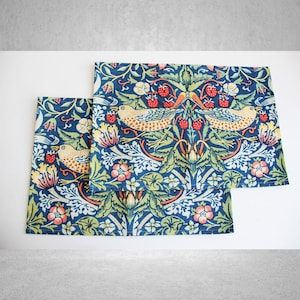 Strawberry Thief - William Morris pattern Table Placemats Sets 12”x18”/ 14”x20”, Cloth Placemats 30x45 cm/35x50 cm Dinner Mats, Table Linens