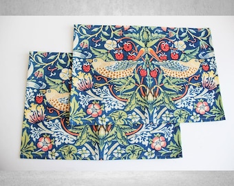 Strawberry Thief - William Morris pattern Table Placemats Sets 12”x18”/ 14”x20”, Cloth Placemats 30x45 cm/35x50 cm Dinner Mats, Table Linens