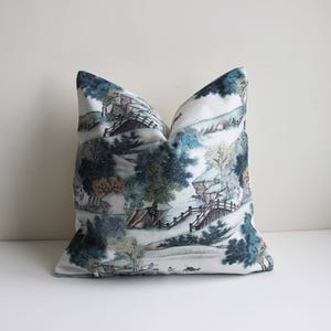 Ancient Art Pattern Chinoiserie Throw Pillow Cover -Song Dynasty Chinoise Exotique Scenic Cushion Cover, Old Fashion 18x18 20x20 Pillow Case
