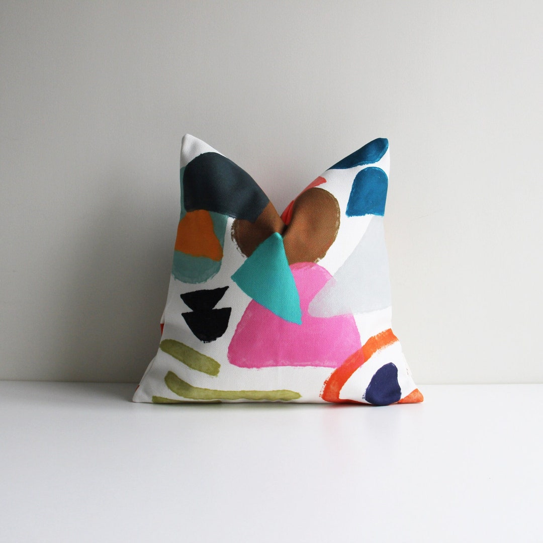 Maximalist Scandinavian Modern Art Throw Pillow Cover Colorful Blocks