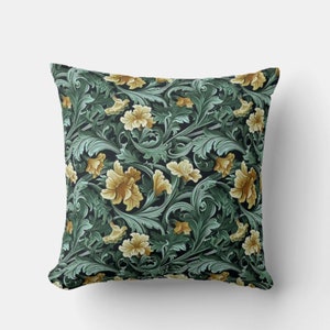 Floral William Morris Inspired Art Nouveau Throw Pillow cover, Nature Green Decor Pillow case 18x18 20x20 Cushion Cover flower Pillow Cover