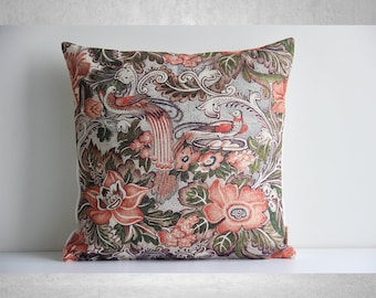 Federa per cuscino con motivo antico - Federa per cuscino con decorazioni floreali e uccelli in stile Art Nouveau, federa classica 18x18 20x20 16x16