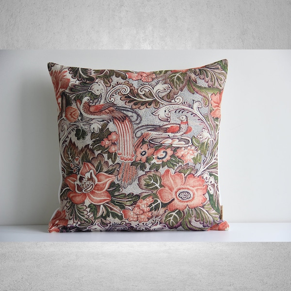 Ancient Pattern Throw Pillow Cover - Old Art Nouveau Birds & Floral Decor Cushion Cover, Classic Pillow Case 18x18 20x20 16x16 Pillow Cover