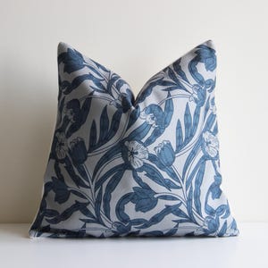 Blue Grey /Orange Red Colorway William Morris Inspired Art Nouveau Pillow Cover 18x18 20x20 24x24, Floral Botanical Cushion Cover