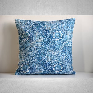 Blue Marigold William Morris Throw Pillow Cover: Classic Botanical Design, Art Nouveau Decor